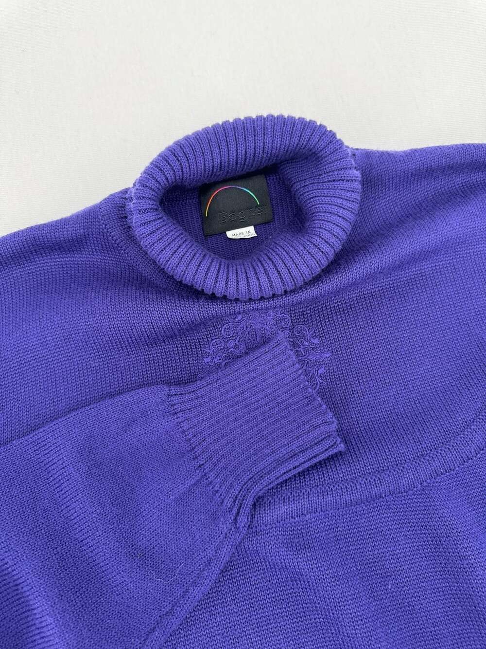 Bogner Turtleneck Sweater Size M Purple Embellished Wool Blend